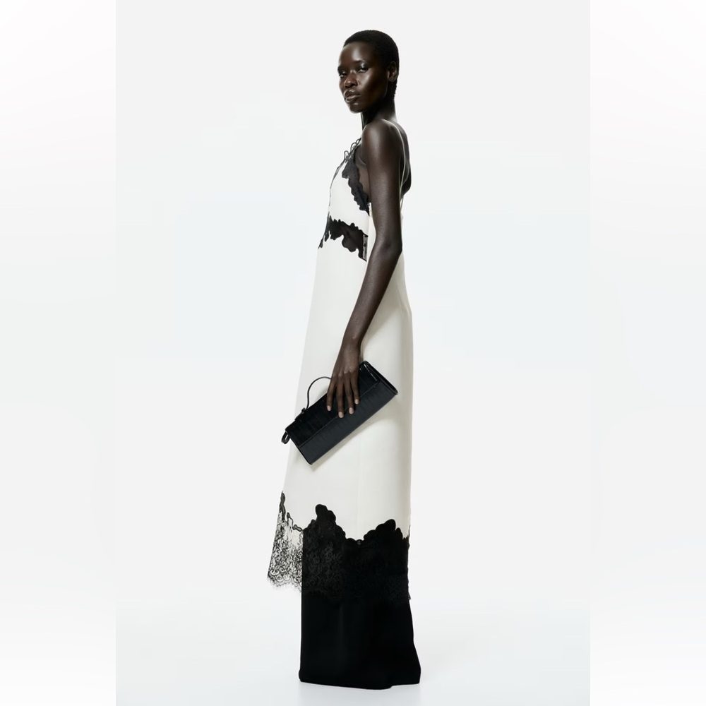 H&M White Midi Slip Dress with Black Lace Trim - Picture 7 of 9